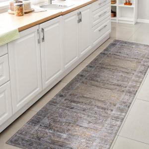 JONATHAN Y Machine Washable Navy/Cream Indoor Area Rug 5X8 ft, Alanya Ornate Medallion for Living Room, Bedroom, Kitchen, Office, Easy-Cleaning, High Traffic, Pet-Friendly, Non-Shedding (WSH100A-5)(Alanya-gray/Mustard)