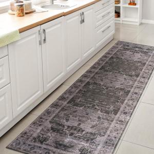 JONATHAN Y Machine Washable Navy/Cream Indoor Area Rug 5X8 ft, Alanya Ornate Medallion for Living Room, Bedroom, Kitchen, Office, Easy-Cleaning, High Traffic, Pet-Friendly, Non-Shedding (WSH100A-5)(Alanya-dark Green/Gray)
