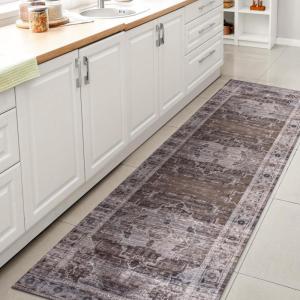 JONATHAN Y Machine Washable Navy/Cream Indoor Area Rug 5X8 ft, Alanya Ornate Medallion for Living Room, Bedroom, Kitchen, Office, Easy-Cleaning, High Traffic, Pet-Friendly, Non-Shedding (WSH100A-5)(Alanya-brown/Light Gray)