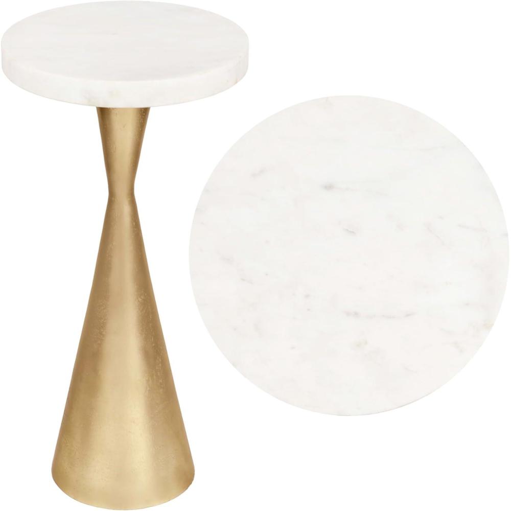 image:imageJONATHAN Y END4003A Ziggy 22 Contemporary Designer Metal Drink Table and Decorative End Table with White Marble Round Top and Cone Pedestal Base for Living Room Bedroom Office Antique NickelAntique Gold