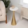 JONATHAN Y END4003A Ziggy 22″ Contemporary Designer Metal Drink Table and Decorative End Table with White Marble Round Top and Cone Pedestal Base for Living Room, Bedroom, Office, Antique Nickel(Antique Gold)