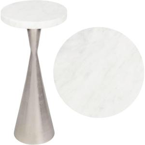 JONATHAN Y END4003A Ziggy 22″ Contemporary Designer Metal Drink Table and Decorative End Table with White Marble Round Top and Cone Pedestal Base for Living Room, Bedroom, Office, Antique Nickel(Antique Nickel)