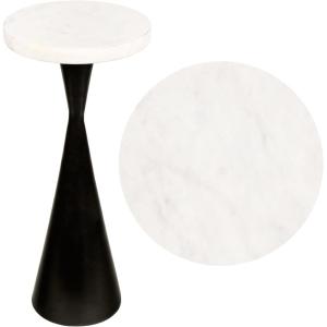 JONATHAN Y END4003A Ziggy 22″ Contemporary Designer Metal Drink Table and Decorative End Table with White Marble Round Top and Cone Pedestal Base for Living Room, Bedroom, Office, Antique Nickel(Antique Black)