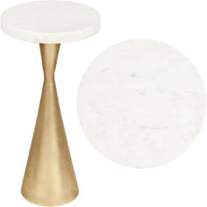 JONATHAN Y END4003A Ziggy 22″ Contemporary Designer Metal Drink Table and Decorative End Table with White Marble Round Top and Cone Pedestal Base for Living Room, Bedroom, Office, Antique Nickel(Antique Gold)