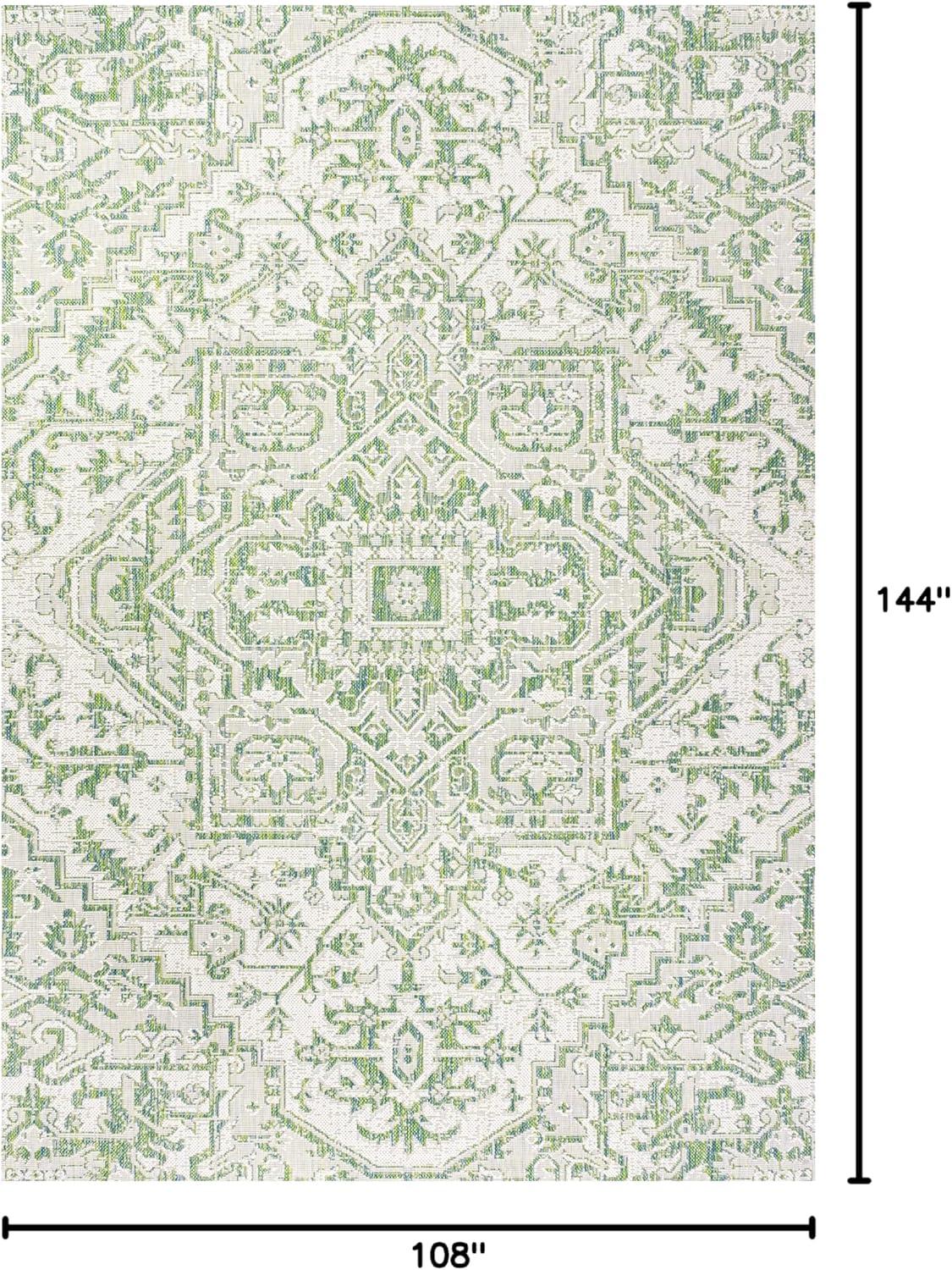 image:imageJONATHAN Y Boho Medallion Indoor Outdoor Area Rug 3X5 TealGray Estrella Textured Weave for Backyard Patio Porch EasyCleaning High Traffic PetFriendly NonShedding SMB105C3GreenCream