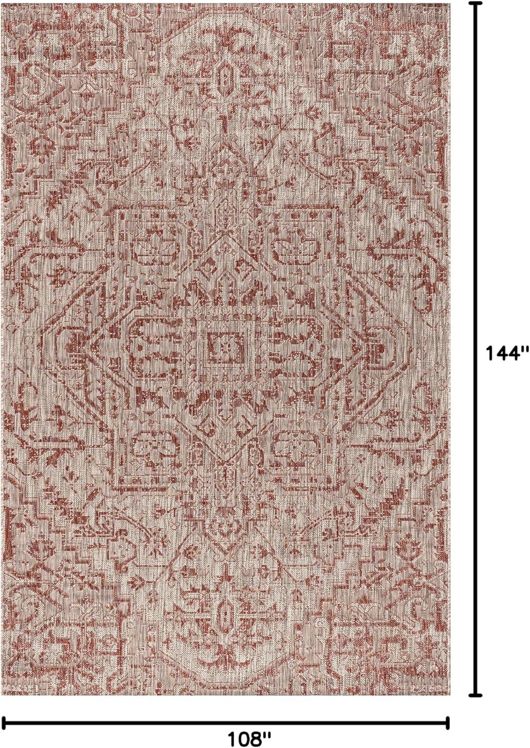 image:imageJONATHAN Y Boho Medallion Indoor Outdoor Area Rug 3X5 TealGray Estrella Textured Weave for Backyard Patio Porch EasyCleaning High Traffic PetFriendly NonShedding SMB105C3RedTaupe