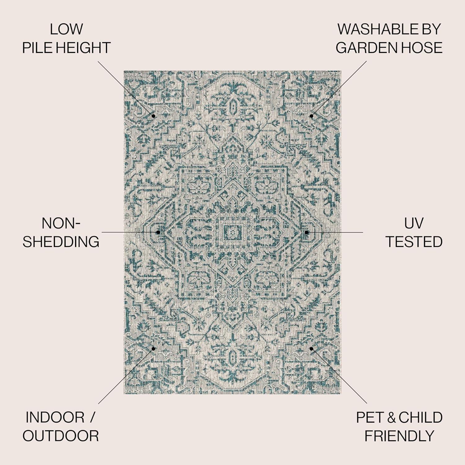 image:imageJONATHAN Y Boho Medallion Indoor Outdoor Area Rug 3X5 TealGray Estrella Textured Weave for Backyard Patio Porch EasyCleaning High Traffic PetFriendly NonShedding SMB105C3TealGray