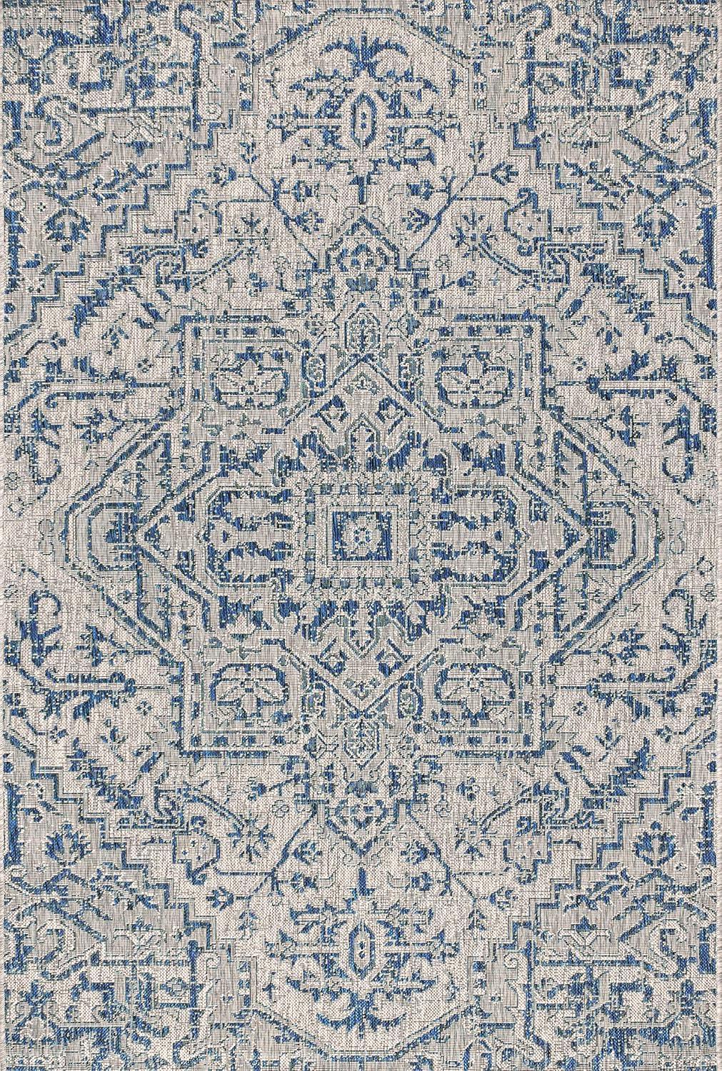 image:imageJONATHAN Y Boho Medallion Indoor Outdoor Area Rug 3X5 TealGray Estrella Textured Weave for Backyard Patio Porch EasyCleaning High Traffic PetFriendly NonShedding SMB105C3NavyGray