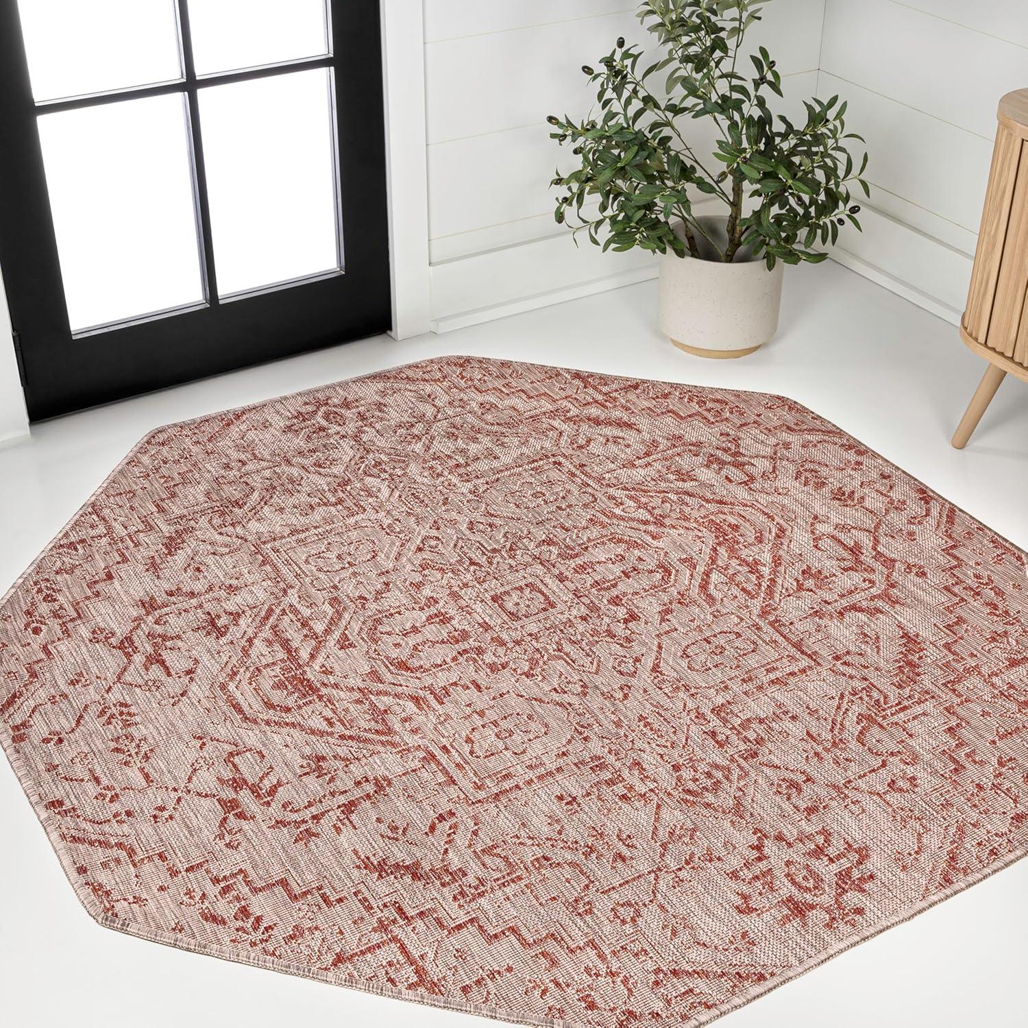 image:imageJONATHAN Y Boho Medallion Indoor Outdoor Area Rug 3X5 TealGray Estrella Textured Weave for Backyard Patio Porch EasyCleaning High Traffic PetFriendly NonShedding SMB105C3RedTaupe