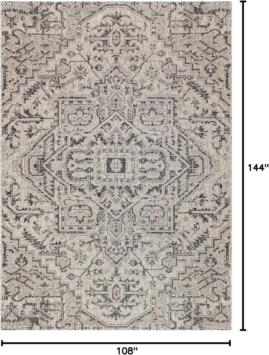 image:imageJONATHAN Y Boho Medallion Indoor Outdoor Area Rug 3X5 TealGray Estrella Textured Weave for Backyard Patio Porch EasyCleaning High Traffic PetFriendly NonShedding SMB105C3BlackGray