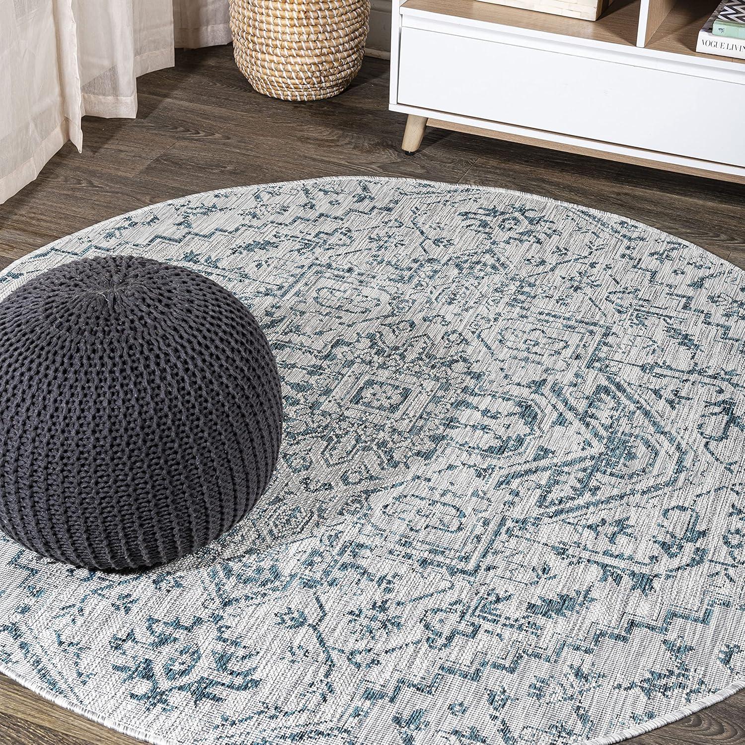 image:imageJONATHAN Y Boho Medallion Indoor Outdoor Area Rug 3X5 TealGray Estrella Textured Weave for Backyard Patio Porch EasyCleaning High Traffic PetFriendly NonShedding SMB105C3TealGray