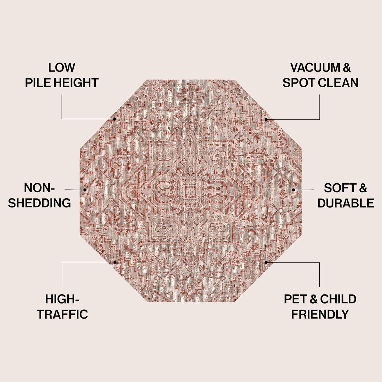 image:imageJONATHAN Y Boho Medallion Indoor Outdoor Area Rug 3X5 TealGray Estrella Textured Weave for Backyard Patio Porch EasyCleaning High Traffic PetFriendly NonShedding SMB105C3RedTaupe
