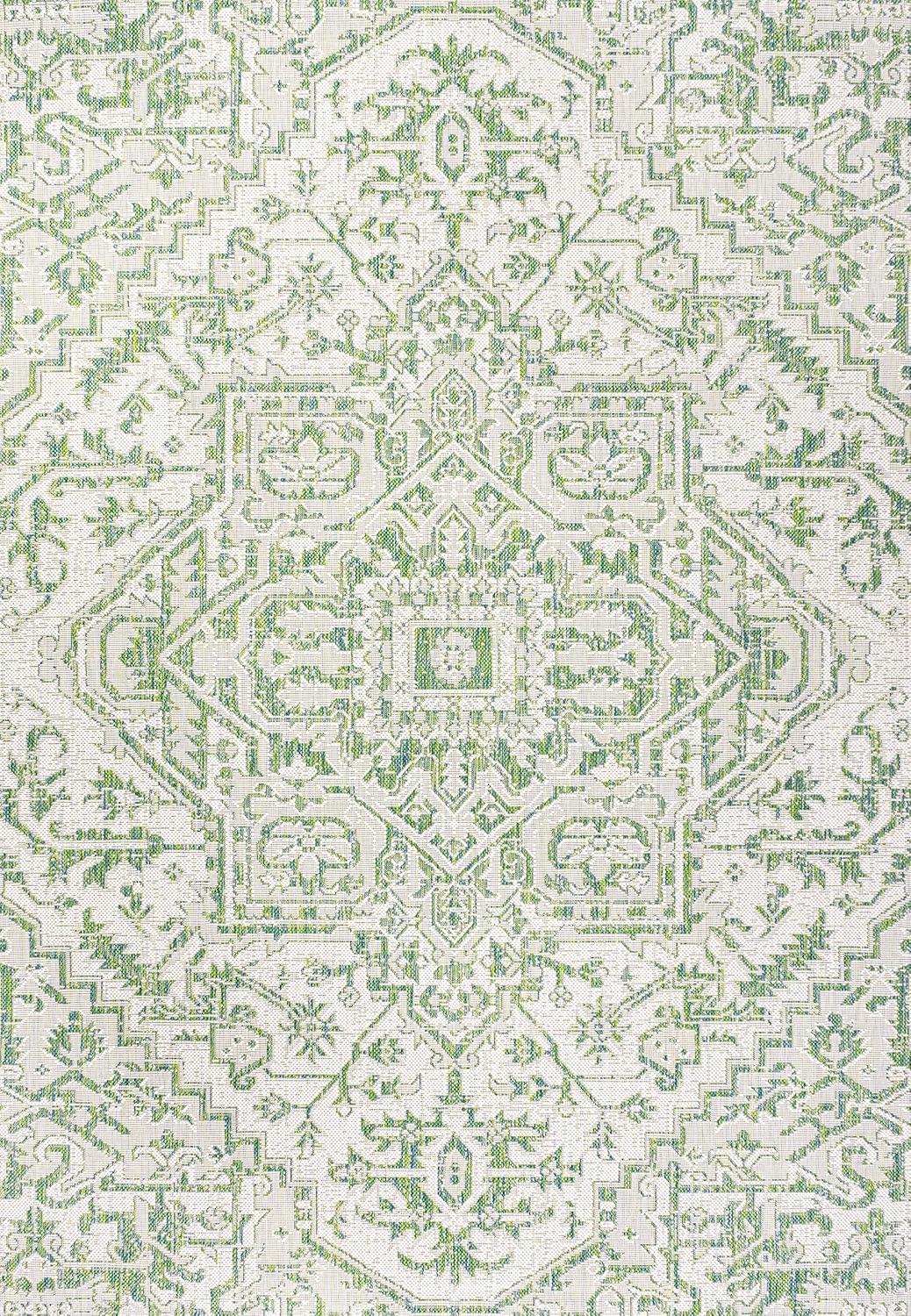 image:imageJONATHAN Y Boho Medallion Indoor Outdoor Area Rug 3X5 TealGray Estrella Textured Weave for Backyard Patio Porch EasyCleaning High Traffic PetFriendly NonShedding SMB105C3GreenCream