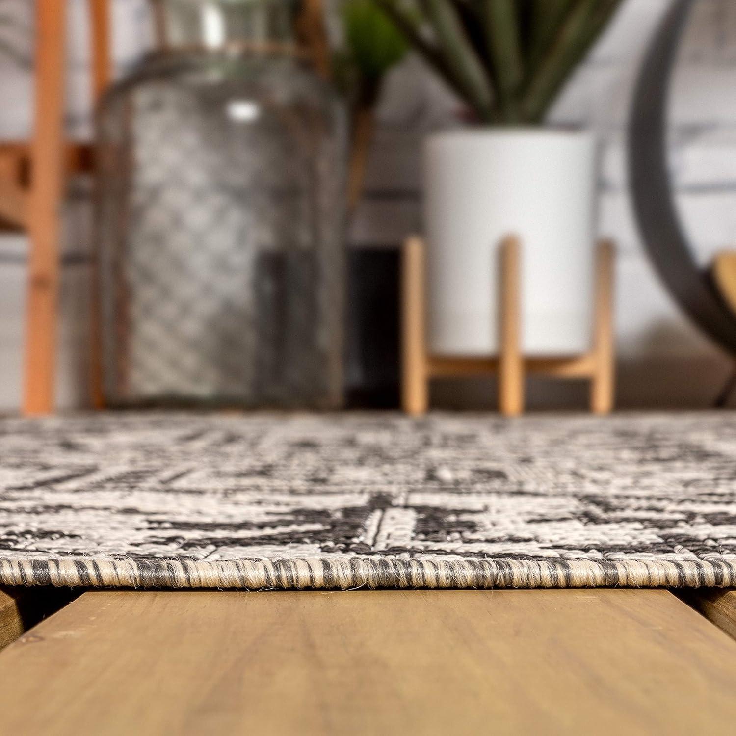 image:imageJONATHAN Y Boho Medallion Indoor Outdoor Area Rug 3X5 TealGray Estrella Textured Weave for Backyard Patio Porch EasyCleaning High Traffic PetFriendly NonShedding SMB105C3BlackGray