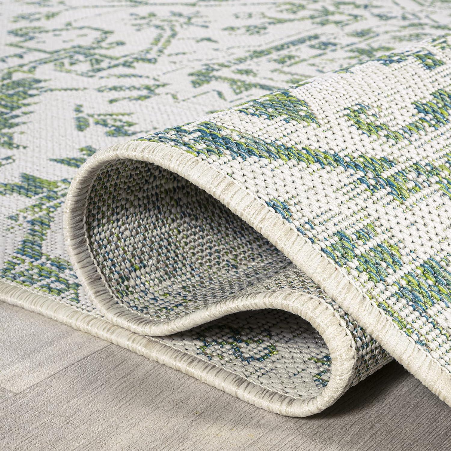 image:imageJONATHAN Y Boho Medallion Indoor Outdoor Area Rug 3X5 TealGray Estrella Textured Weave for Backyard Patio Porch EasyCleaning High Traffic PetFriendly NonShedding SMB105C3GreenCream