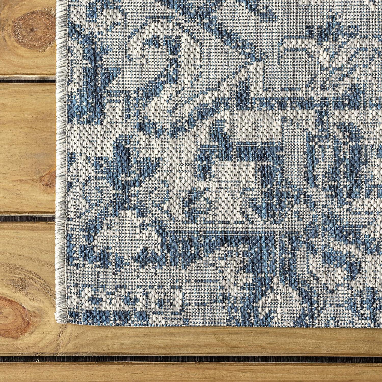 image:imageJONATHAN Y Boho Medallion Indoor Outdoor Area Rug 3X5 TealGray Estrella Textured Weave for Backyard Patio Porch EasyCleaning High Traffic PetFriendly NonShedding SMB105C3NavyGray