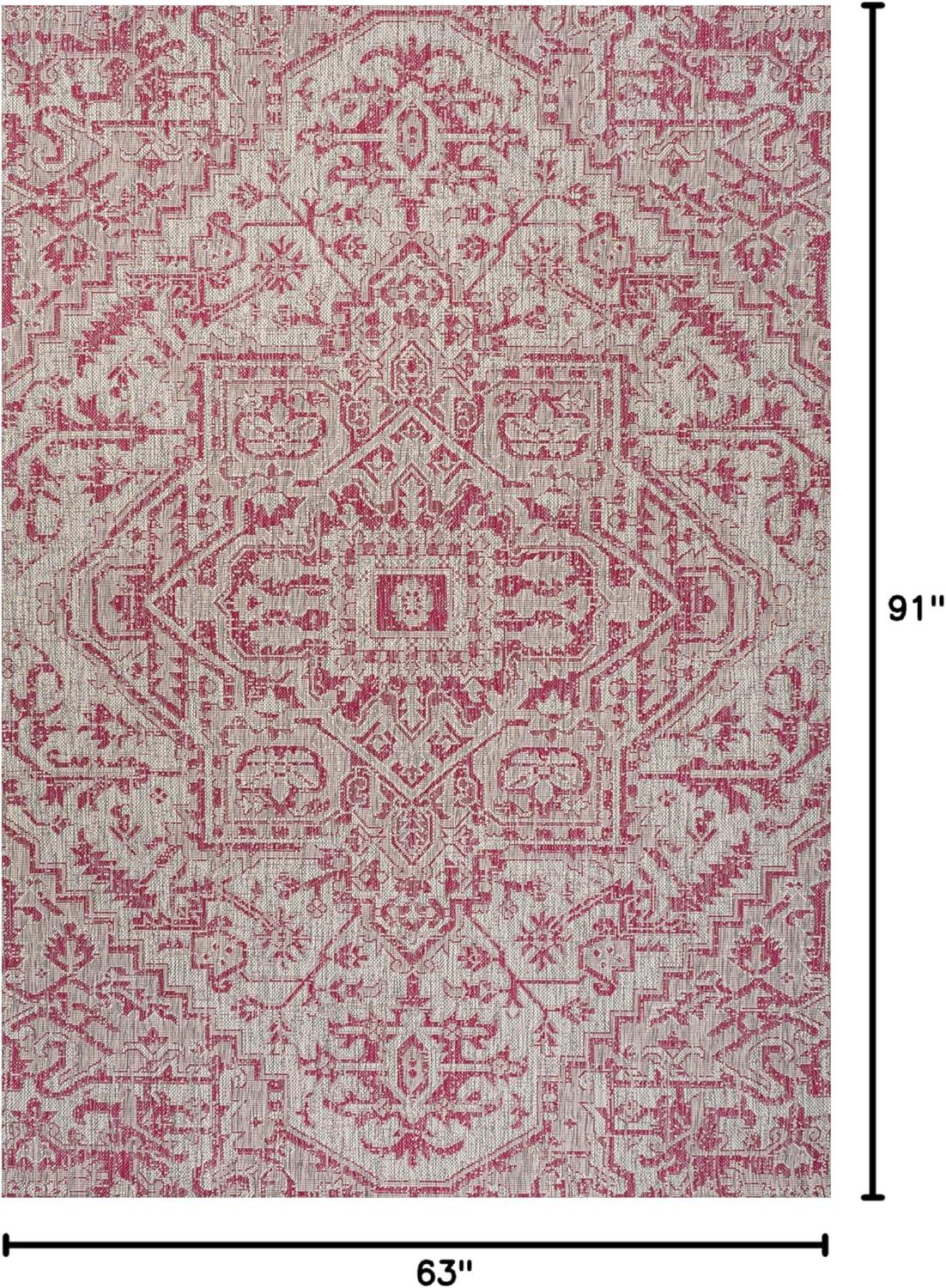 image:imageJONATHAN Y Boho Medallion Indoor Outdoor Area Rug 3X5 TealGray Estrella Textured Weave for Backyard Patio Porch EasyCleaning High Traffic PetFriendly NonShedding SMB105C3Light GrayFuchsia