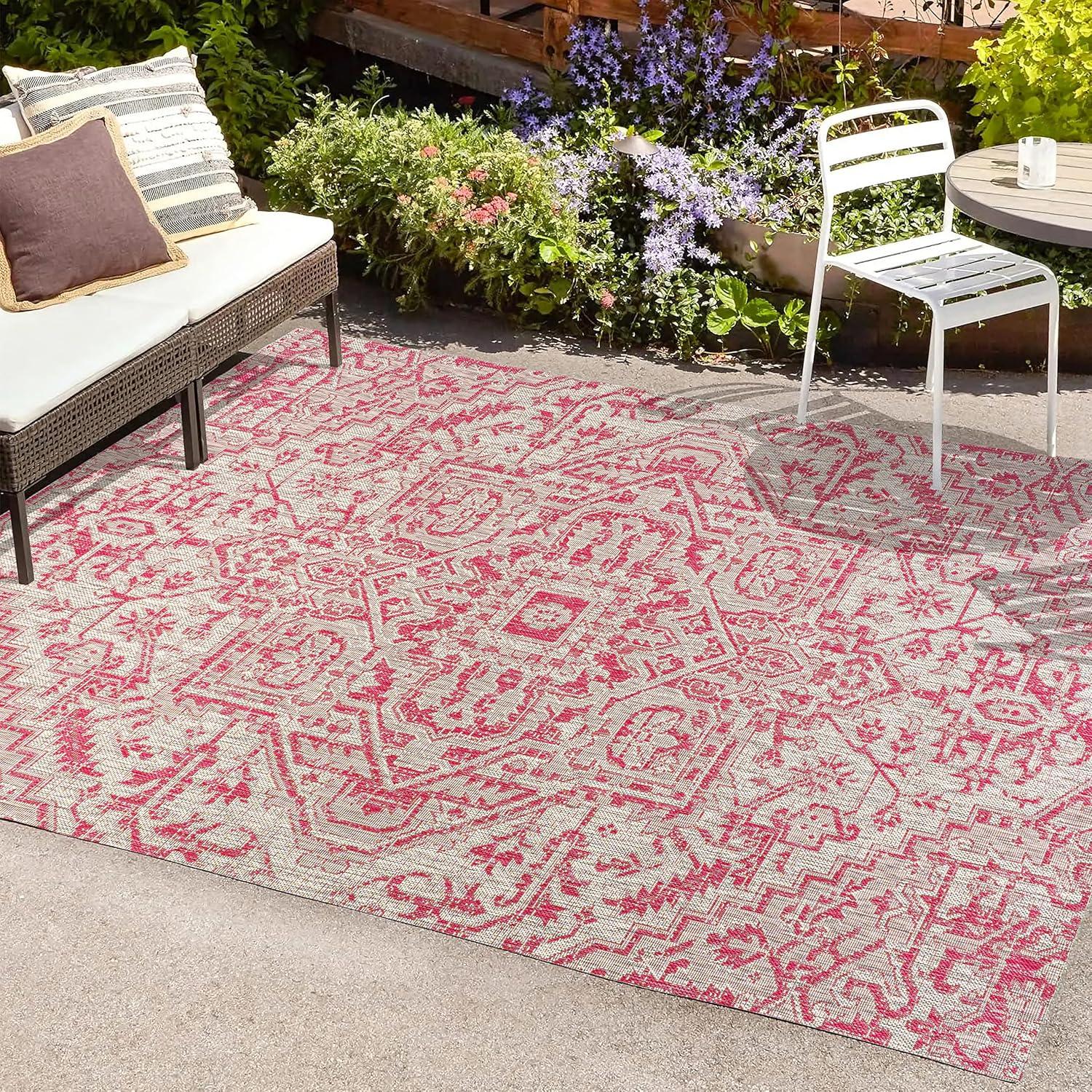 image:imageJONATHAN Y Boho Medallion Indoor Outdoor Area Rug 3X5 TealGray Estrella Textured Weave for Backyard Patio Porch EasyCleaning High Traffic PetFriendly NonShedding SMB105C3Light GrayFuchsia