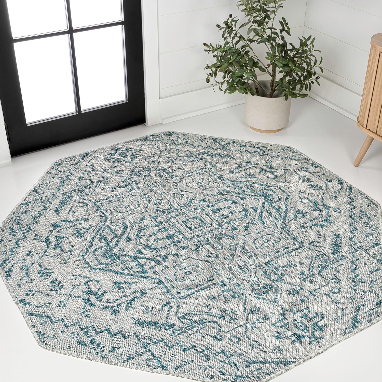 image:imageJONATHAN Y Boho Medallion Indoor Outdoor Area Rug 3X5 TealGray Estrella Textured Weave for Backyard Patio Porch EasyCleaning High Traffic PetFriendly NonShedding SMB105C3TealGray