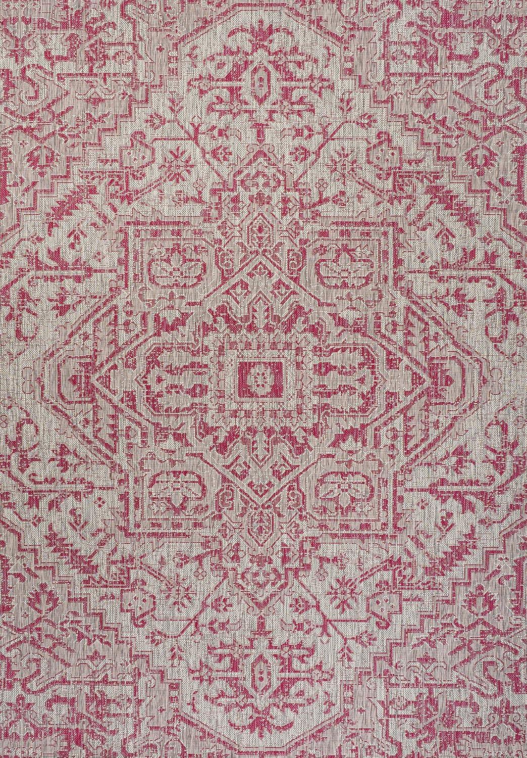 image:imageJONATHAN Y Boho Medallion Indoor Outdoor Area Rug 3X5 TealGray Estrella Textured Weave for Backyard Patio Porch EasyCleaning High Traffic PetFriendly NonShedding SMB105C3Light GrayFuchsia