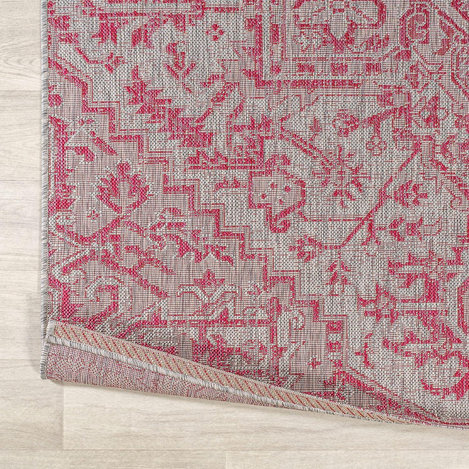 image:imageJONATHAN Y Boho Medallion Indoor Outdoor Area Rug 3X5 TealGray Estrella Textured Weave for Backyard Patio Porch EasyCleaning High Traffic PetFriendly NonShedding SMB105C3Light GrayFuchsia