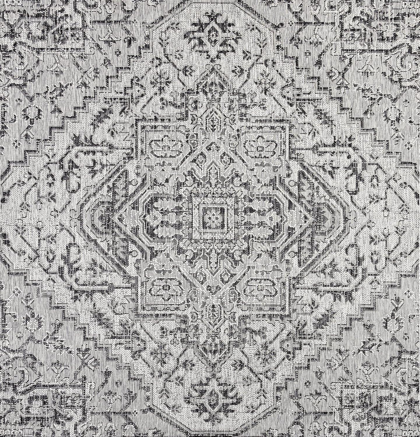 image:imageJONATHAN Y Boho Medallion Indoor Outdoor Area Rug 3X5 TealGray Estrella Textured Weave for Backyard Patio Porch EasyCleaning High Traffic PetFriendly NonShedding SMB105C3BlackGray