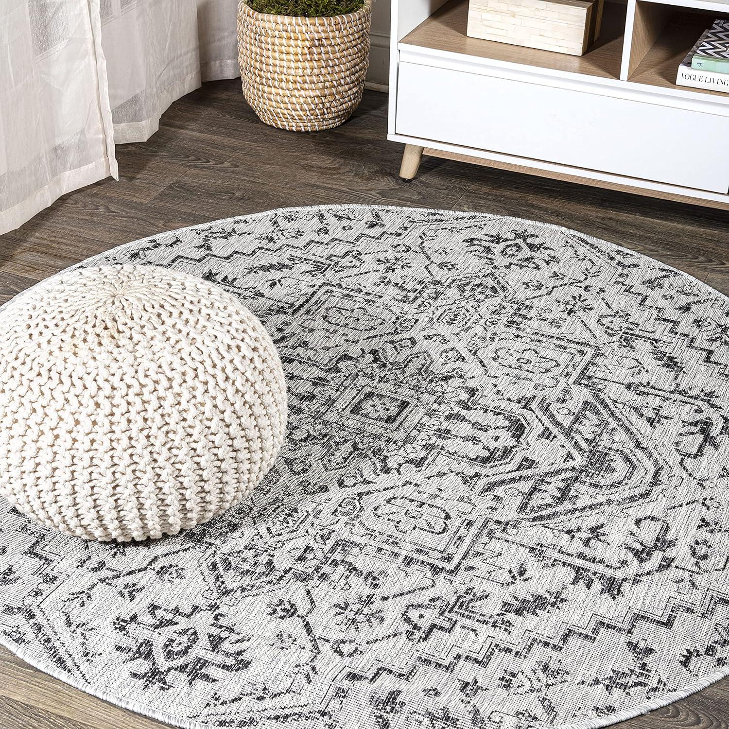 image:imageJONATHAN Y Boho Medallion Indoor Outdoor Area Rug 3X5 TealGray Estrella Textured Weave for Backyard Patio Porch EasyCleaning High Traffic PetFriendly NonShedding SMB105C3BlackGray