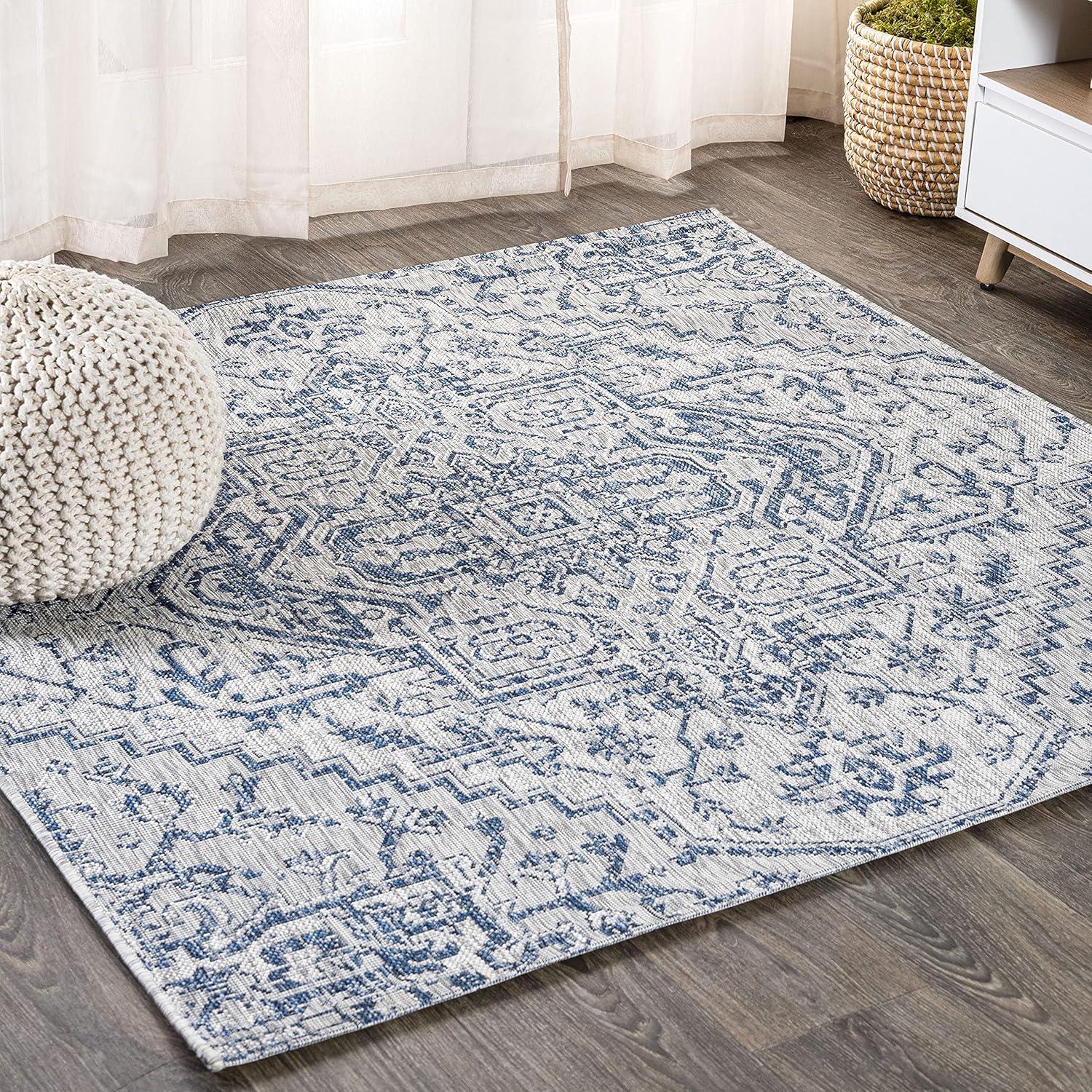 image:imageJONATHAN Y Boho Medallion Indoor Outdoor Area Rug 3X5 TealGray Estrella Textured Weave for Backyard Patio Porch EasyCleaning High Traffic PetFriendly NonShedding SMB105C3NavyGray