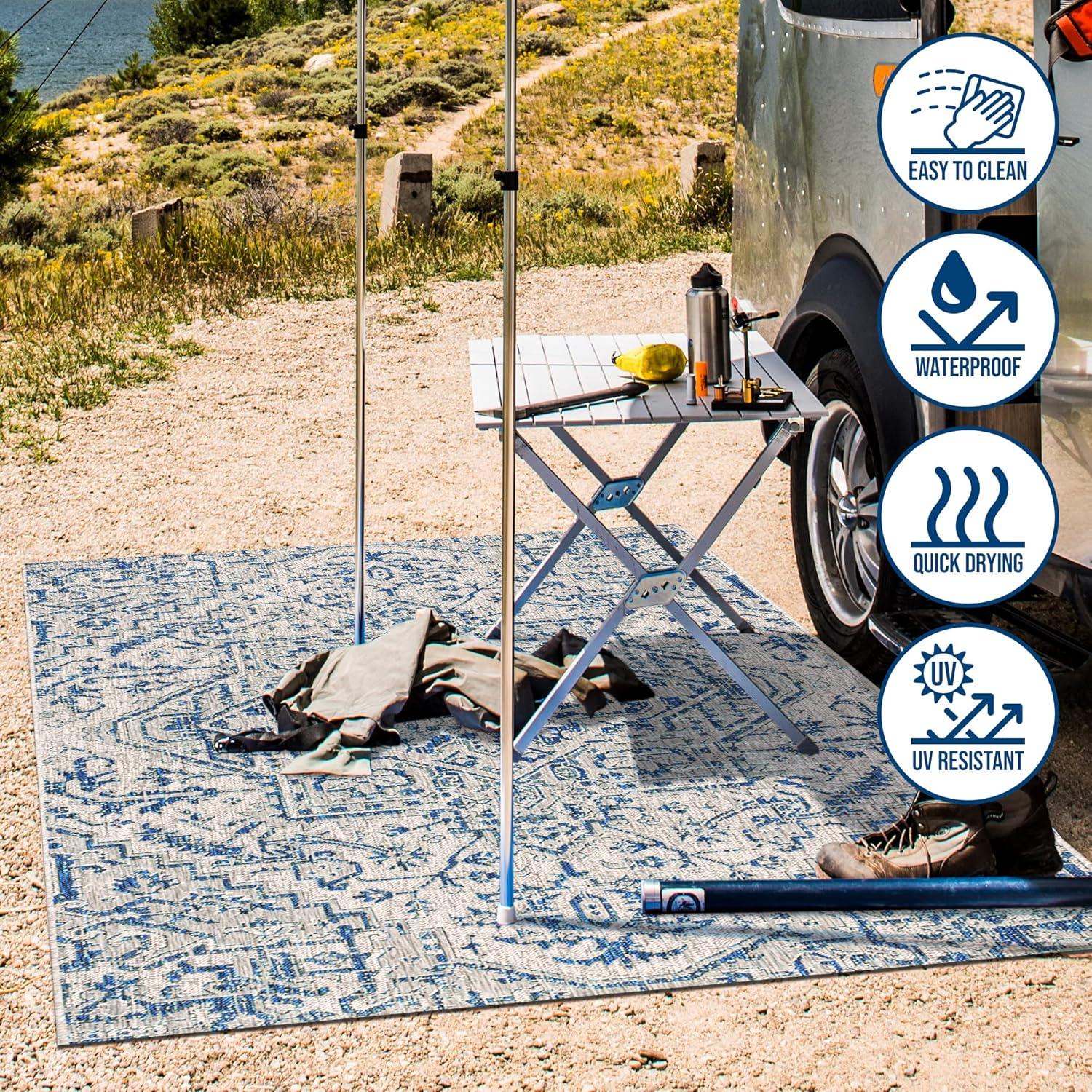 image:imageJONATHAN Y Boho Medallion Indoor Outdoor Area Rug 3X5 TealGray Estrella Textured Weave for Backyard Patio Porch EasyCleaning High Traffic PetFriendly NonShedding SMB105C3NavyGray