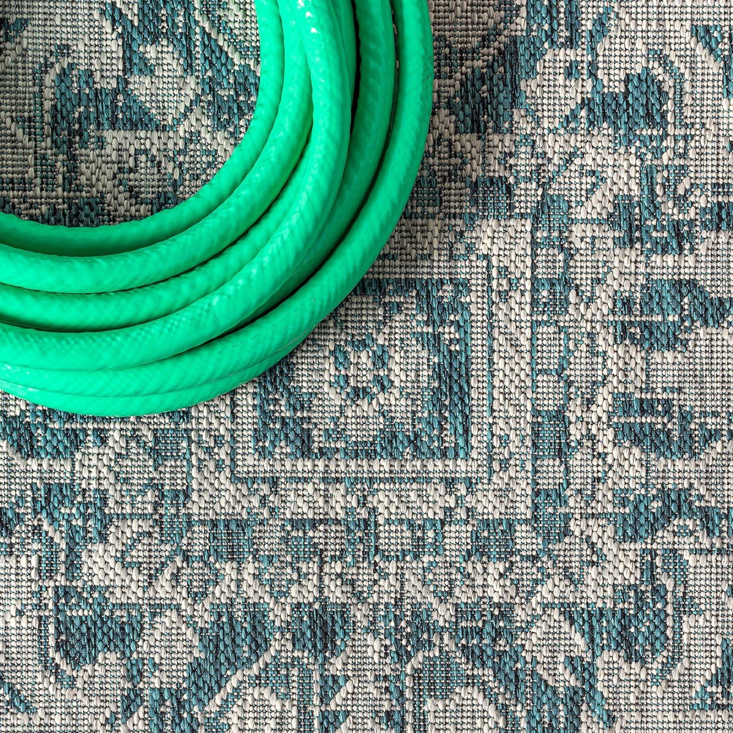 image:imageJONATHAN Y Boho Medallion Indoor Outdoor Area Rug 3X5 TealGray Estrella Textured Weave for Backyard Patio Porch EasyCleaning High Traffic PetFriendly NonShedding SMB105C3TealGray