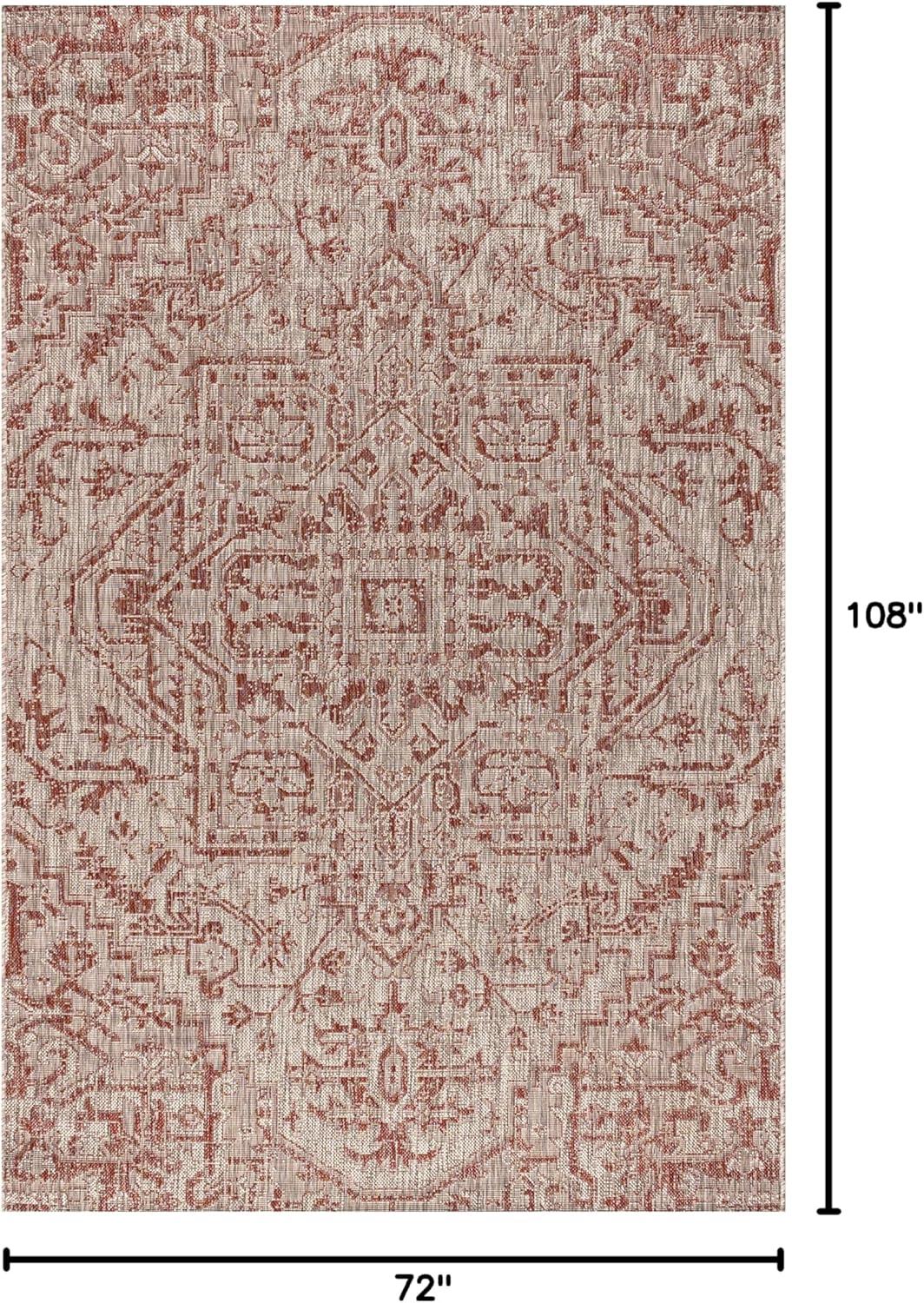 image:imageJONATHAN Y Boho Medallion Indoor Outdoor Area Rug 3X5 TealGray Estrella Textured Weave for Backyard Patio Porch EasyCleaning High Traffic PetFriendly NonShedding SMB105C3RedTaupe