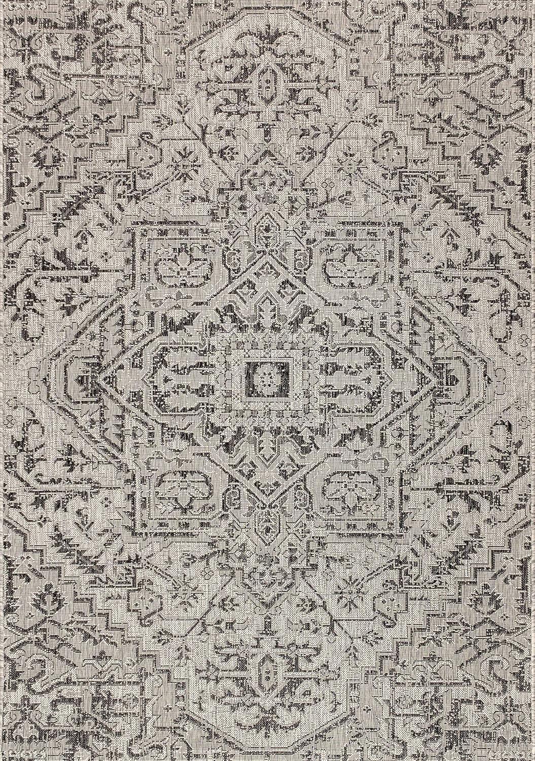 image:imageJONATHAN Y Boho Medallion Indoor Outdoor Area Rug 3X5 TealGray Estrella Textured Weave for Backyard Patio Porch EasyCleaning High Traffic PetFriendly NonShedding SMB105C3BlackGray