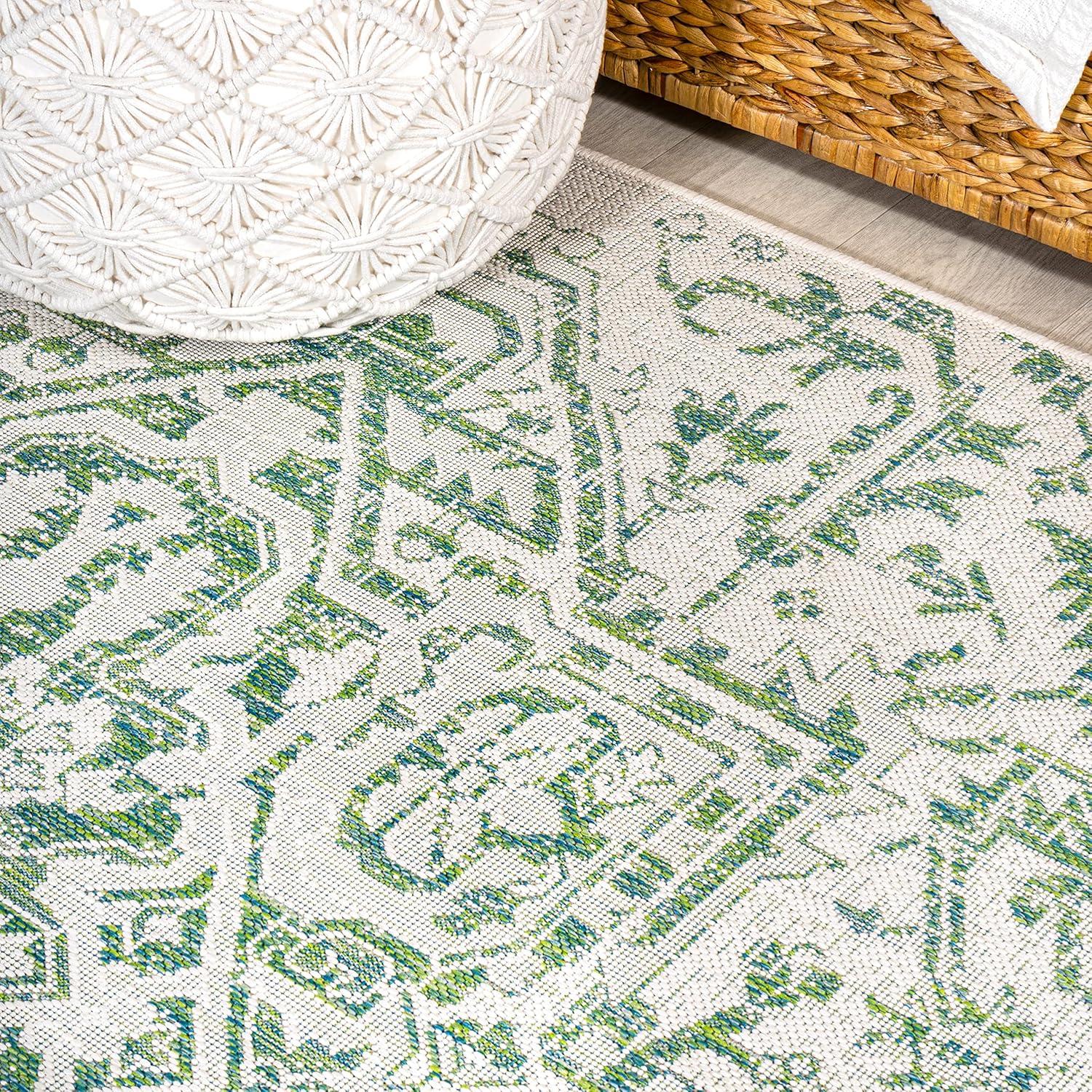 image:imageJONATHAN Y Boho Medallion Indoor Outdoor Area Rug 3X5 TealGray Estrella Textured Weave for Backyard Patio Porch EasyCleaning High Traffic PetFriendly NonShedding SMB105C3GreenCream