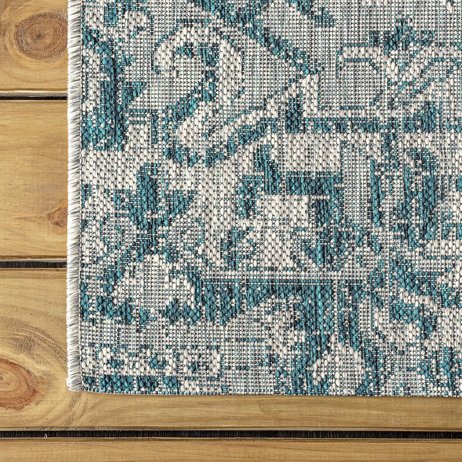 image:imageJONATHAN Y Boho Medallion Indoor Outdoor Area Rug 3X5 TealGray Estrella Textured Weave for Backyard Patio Porch EasyCleaning High Traffic PetFriendly NonShedding SMB105C3TealGray