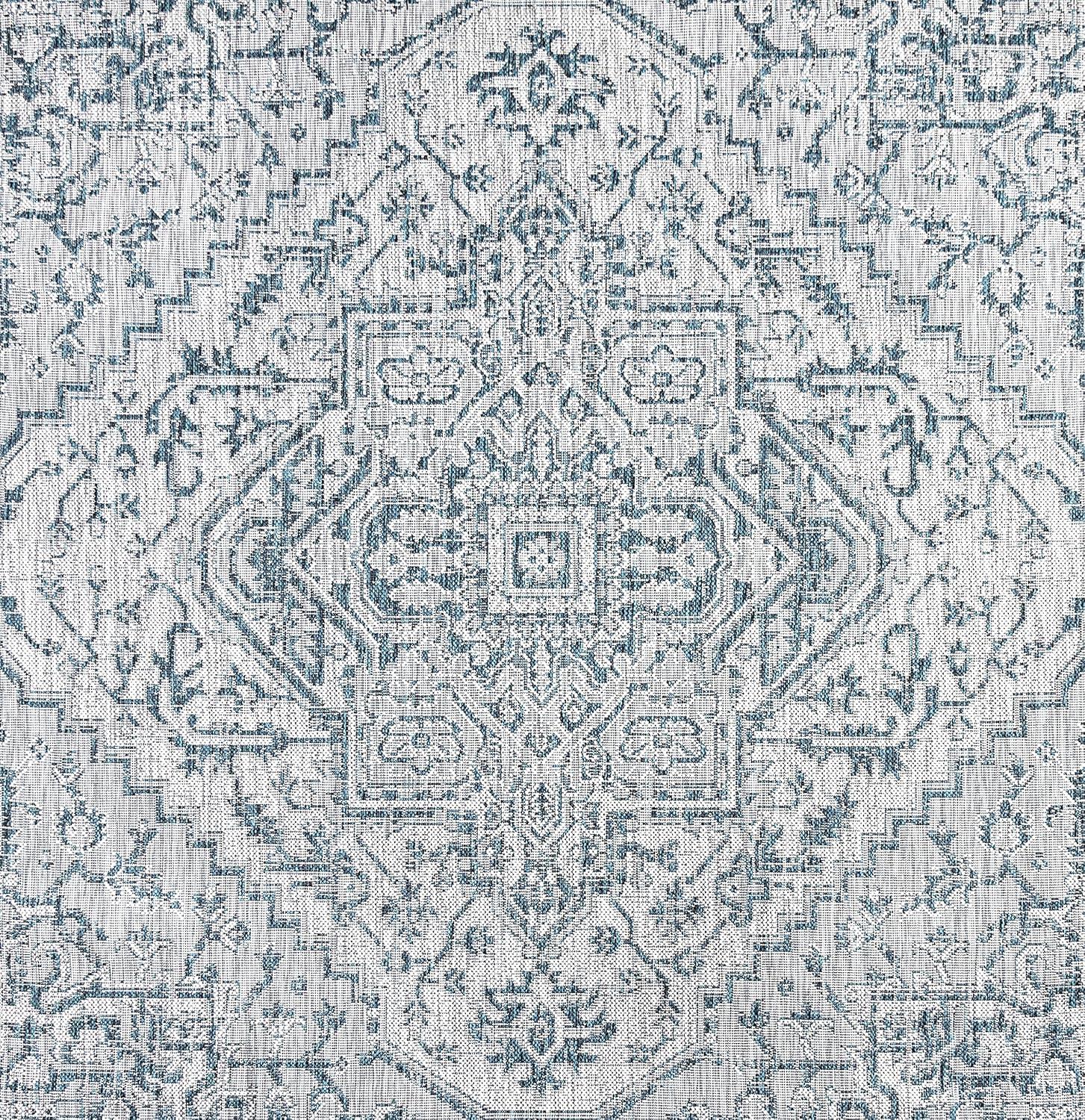 image:imageJONATHAN Y Boho Medallion Indoor Outdoor Area Rug 3X5 TealGray Estrella Textured Weave for Backyard Patio Porch EasyCleaning High Traffic PetFriendly NonShedding SMB105C3TealGray