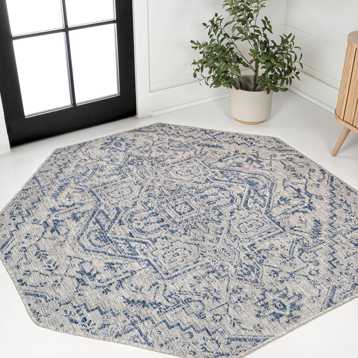 image:imageJONATHAN Y Boho Medallion Indoor Outdoor Area Rug 3X5 TealGray Estrella Textured Weave for Backyard Patio Porch EasyCleaning High Traffic PetFriendly NonShedding SMB105C3NavyGray
