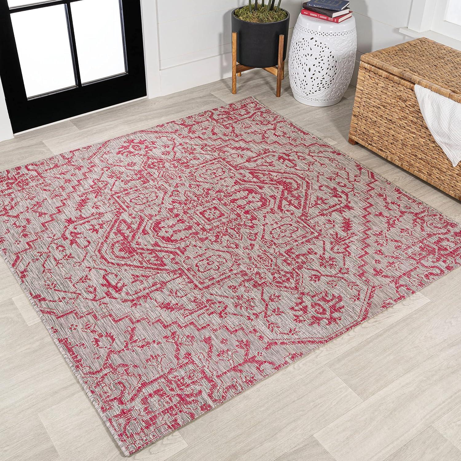 image:imageJONATHAN Y Boho Medallion Indoor Outdoor Area Rug 3X5 TealGray Estrella Textured Weave for Backyard Patio Porch EasyCleaning High Traffic PetFriendly NonShedding SMB105C3Light GrayFuchsia