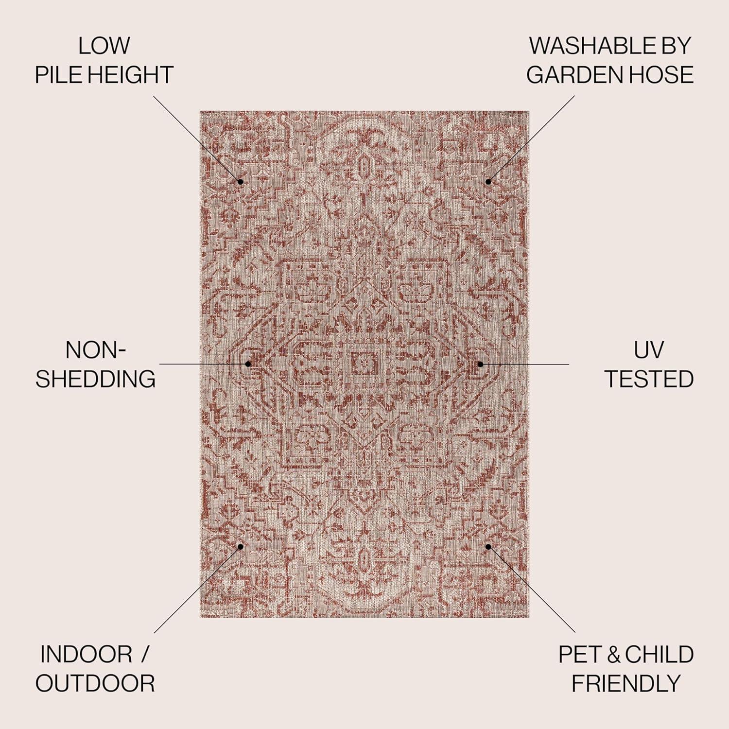 image:imageJONATHAN Y Boho Medallion Indoor Outdoor Area Rug 3X5 TealGray Estrella Textured Weave for Backyard Patio Porch EasyCleaning High Traffic PetFriendly NonShedding SMB105C3RedTaupe