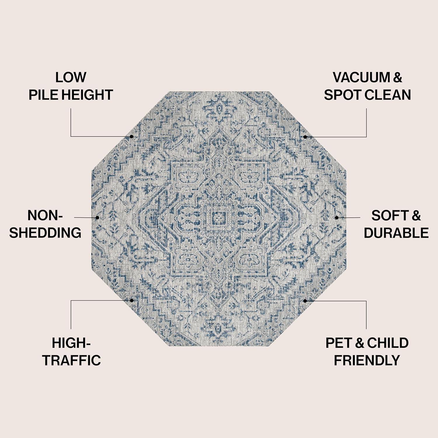 image:imageJONATHAN Y Boho Medallion Indoor Outdoor Area Rug 3X5 TealGray Estrella Textured Weave for Backyard Patio Porch EasyCleaning High Traffic PetFriendly NonShedding SMB105C3NavyGray