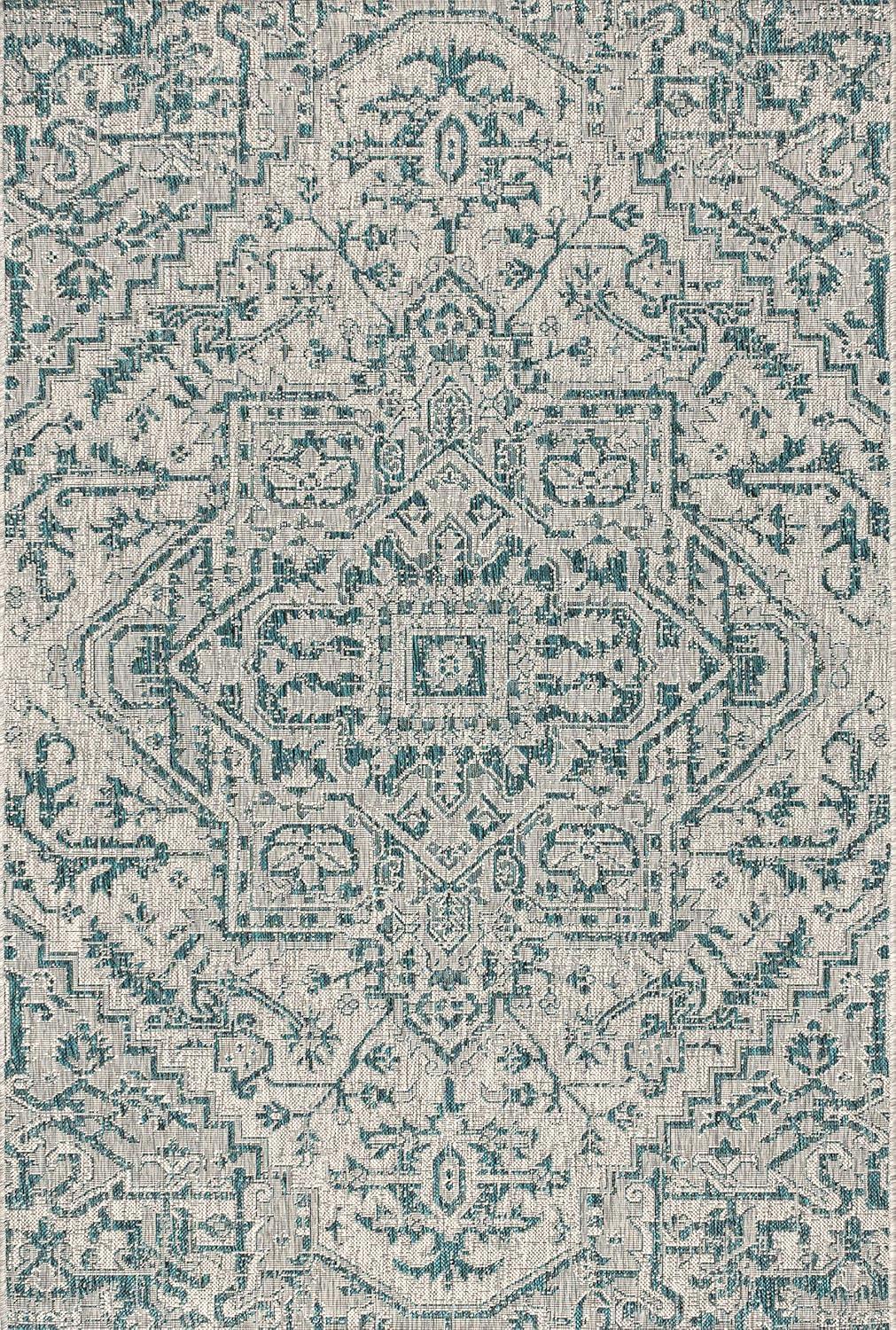 image:imageJONATHAN Y Boho Medallion Indoor Outdoor Area Rug 3X5 TealGray Estrella Textured Weave for Backyard Patio Porch EasyCleaning High Traffic PetFriendly NonShedding SMB105C3TealGray