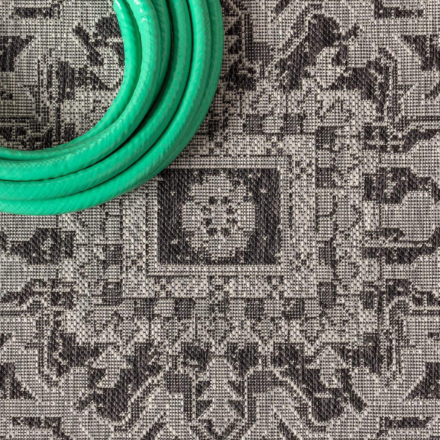 image:imageJONATHAN Y Boho Medallion Indoor Outdoor Area Rug 3X5 TealGray Estrella Textured Weave for Backyard Patio Porch EasyCleaning High Traffic PetFriendly NonShedding SMB105C3BlackGray