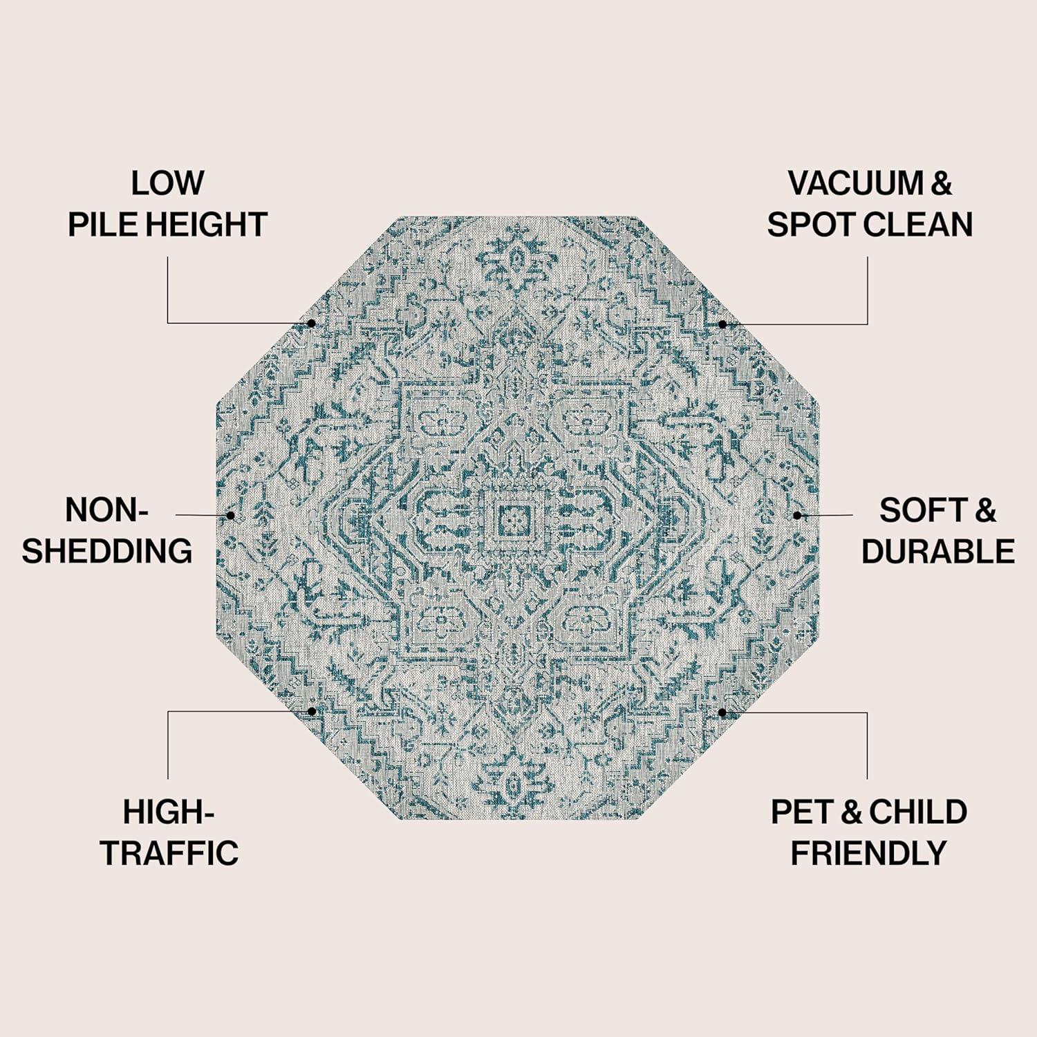 image:imageJONATHAN Y Boho Medallion Indoor Outdoor Area Rug 3X5 TealGray Estrella Textured Weave for Backyard Patio Porch EasyCleaning High Traffic PetFriendly NonShedding SMB105C3TealGray
