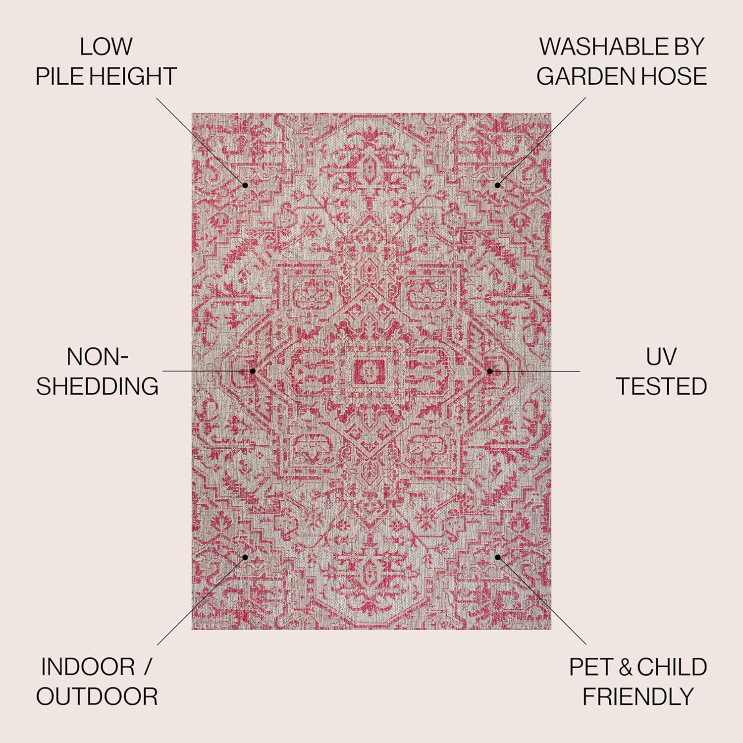 image:imageJONATHAN Y Boho Medallion Indoor Outdoor Area Rug 3X5 TealGray Estrella Textured Weave for Backyard Patio Porch EasyCleaning High Traffic PetFriendly NonShedding SMB105C3Light GrayFuchsia
