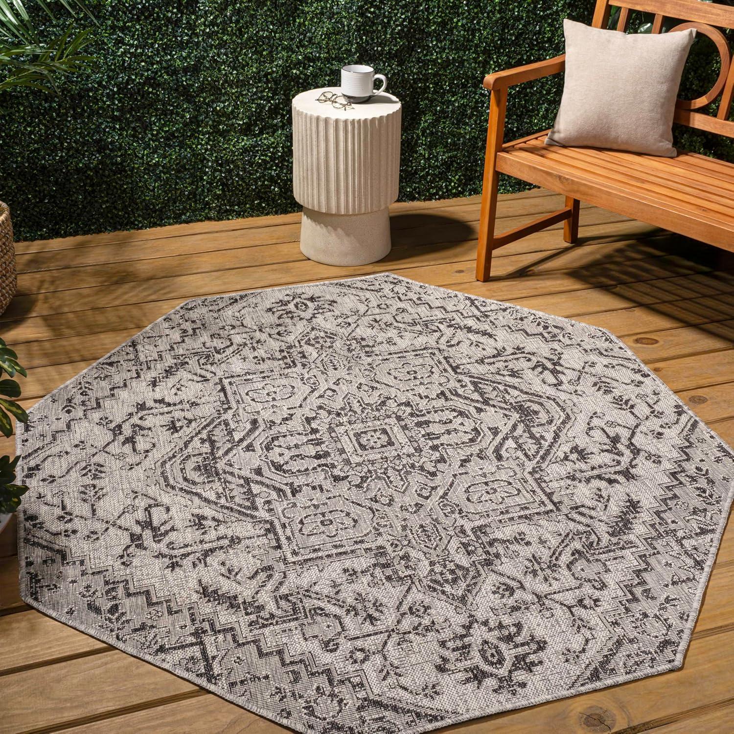 image:imageJONATHAN Y Boho Medallion Indoor Outdoor Area Rug 3X5 TealGray Estrella Textured Weave for Backyard Patio Porch EasyCleaning High Traffic PetFriendly NonShedding SMB105C3BlackGray