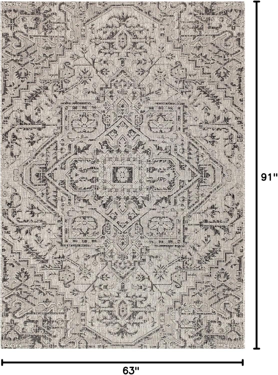 image:imageJONATHAN Y Boho Medallion Indoor Outdoor Area Rug 3X5 TealGray Estrella Textured Weave for Backyard Patio Porch EasyCleaning High Traffic PetFriendly NonShedding SMB105C3BlackGray