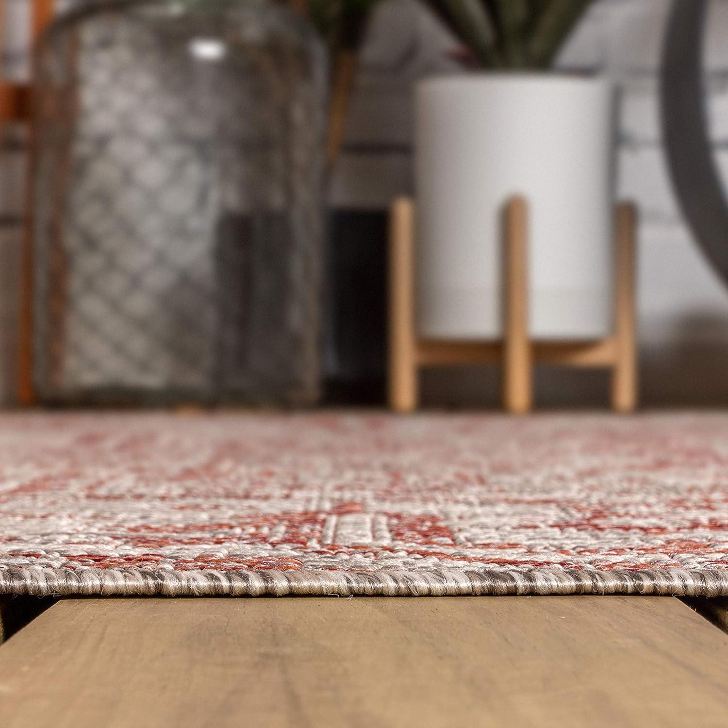 image:imageJONATHAN Y Boho Medallion Indoor Outdoor Area Rug 3X5 TealGray Estrella Textured Weave for Backyard Patio Porch EasyCleaning High Traffic PetFriendly NonShedding SMB105C3RedTaupe