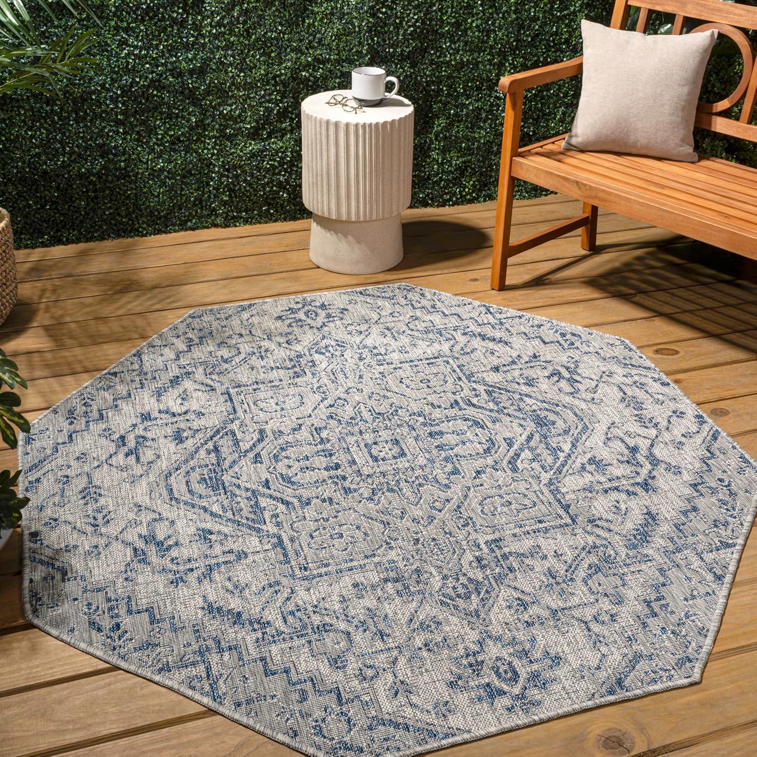 image:imageJONATHAN Y Boho Medallion Indoor Outdoor Area Rug 3X5 TealGray Estrella Textured Weave for Backyard Patio Porch EasyCleaning High Traffic PetFriendly NonShedding SMB105C3NavyGray