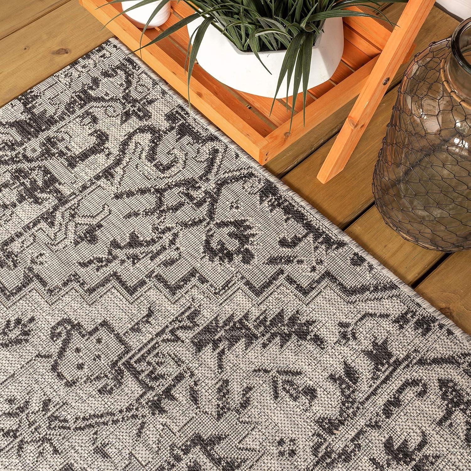 image:imageJONATHAN Y Boho Medallion Indoor Outdoor Area Rug 3X5 TealGray Estrella Textured Weave for Backyard Patio Porch EasyCleaning High Traffic PetFriendly NonShedding SMB105C3BlackGray