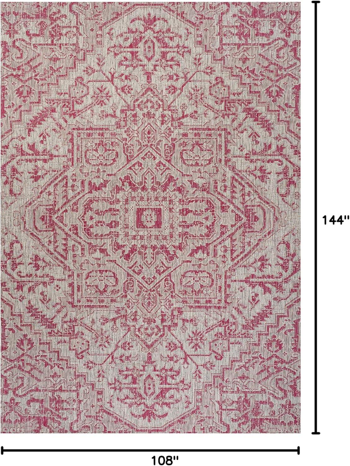 image:imageJONATHAN Y Boho Medallion Indoor Outdoor Area Rug 3X5 TealGray Estrella Textured Weave for Backyard Patio Porch EasyCleaning High Traffic PetFriendly NonShedding SMB105C3Light GrayFuchsia
