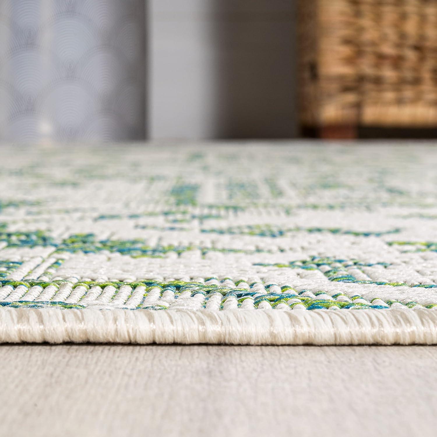 image:imageJONATHAN Y Boho Medallion Indoor Outdoor Area Rug 3X5 TealGray Estrella Textured Weave for Backyard Patio Porch EasyCleaning High Traffic PetFriendly NonShedding SMB105C3GreenCream